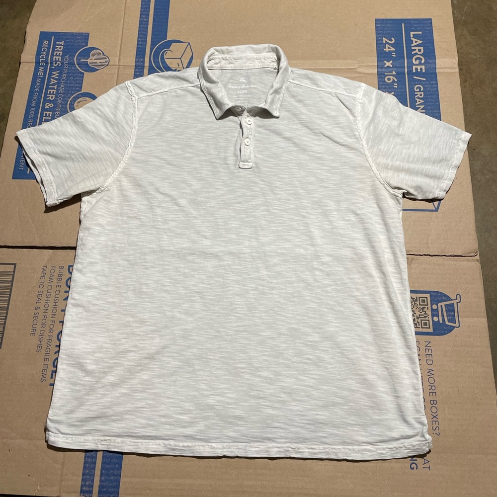 Tommy Bahama Men's Polo Sz XL Light Gray Pima Cotton Distressed Look